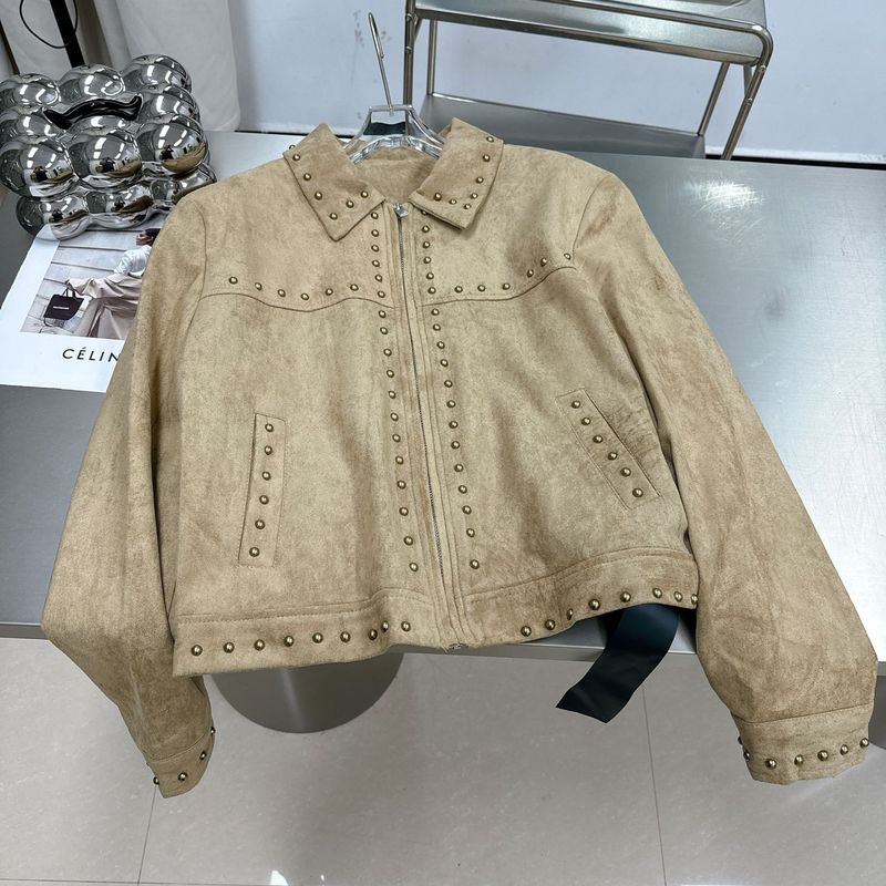 复古机车夹克铆钉设计麂皮短款外套男女秋季感痞帅工装夹克潮百搭|undefined