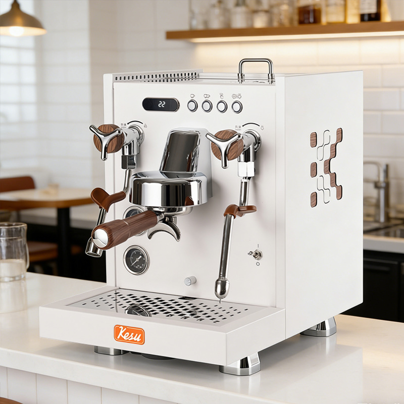 Máquina de café semiautomática comercial K7pro White Warrior, estilo italiano, con llenado automático de agua, cabezal único para vaporizar y espumar leche.