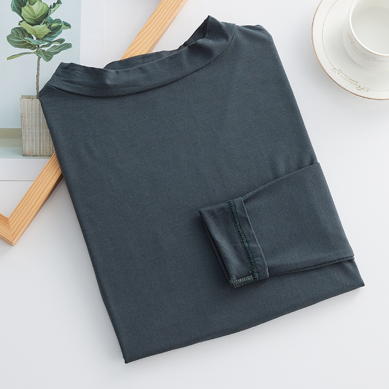 Modal medio cuello alto manga larga que basa la camisa para las mujeres otoño e invierno nuevo estilo coreano camiseta delgada suelta más tamaño superior image 9
