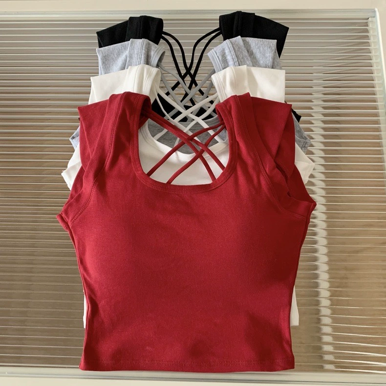 Чистое Желание Гонконг стиль Горячая девушка Cross Hollow Backless Sexy Beautiful Back Wrapped Chest Girl Без рукавов короткая версия Slim Cotton underwear