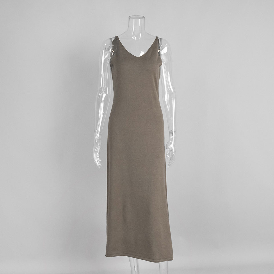 Bộ đầm dài kèm áo cardigan dệt kim dài tay nữ — Màu cà phê đậm, Màu hồng, Màu trắng, Màu xám chi tiết 19