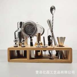 木质酒吧调酒架实木鸡尾酒调酒架竹木调酒器套装收纳架