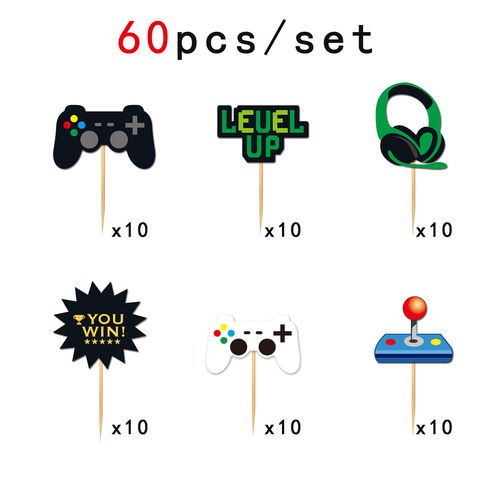 60 pieces per pack Cross-border game theme party decoration GAME ON cake decoration cake card plug-in wholesale
