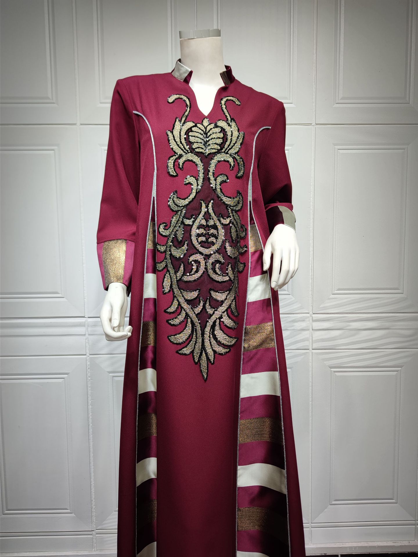 AB052跨境外贸中东女装绣花条纹abaya穆斯林阿拉伯迪拜muslim长袍详情42