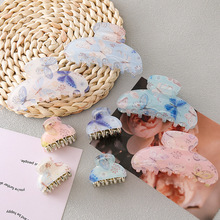 韩版大号亚克力发夹唯美时尚蝴蝶细闪盘发马尾夹顶夹彩色鲨鱼发抓