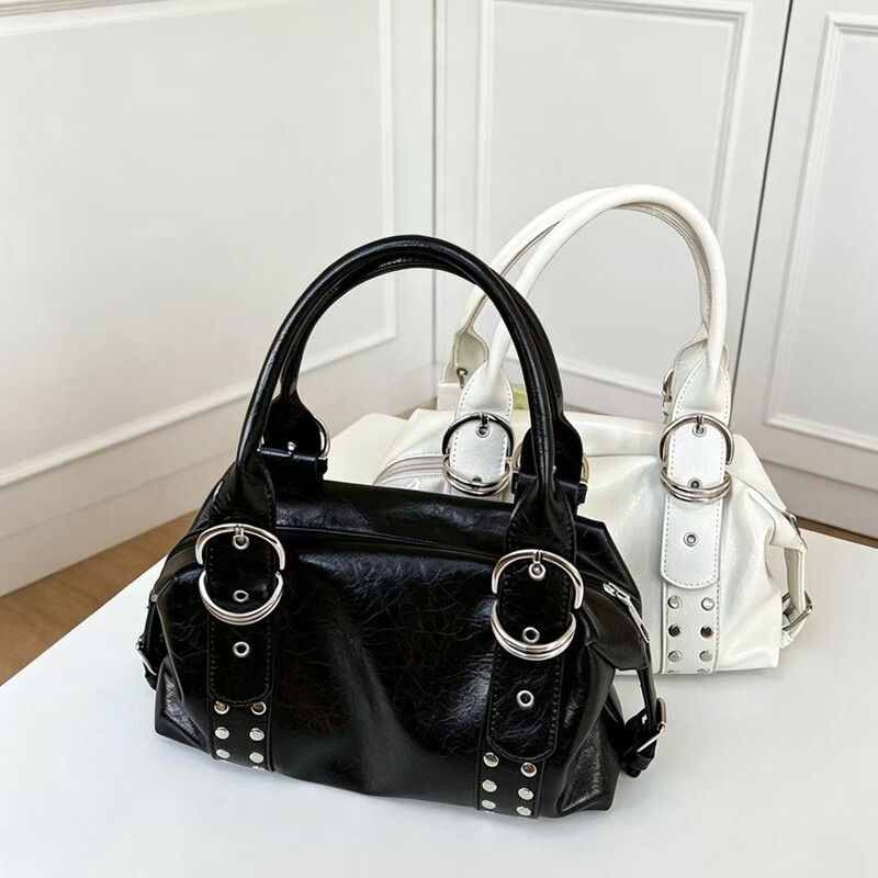 2026 Summer New Cross-Border Retro Metal American-Style Soft Leather Boston Handbag Underarm Pu Leather Women's Shoulder Bag