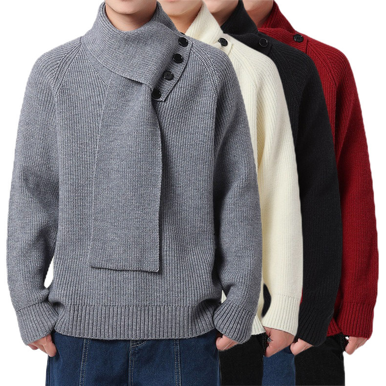 Explosiones transfronterizas de tamaño grande turban desmontable camisa de punto suéter masculino botón de sentido superior otoño invierno fábrica al por mayor