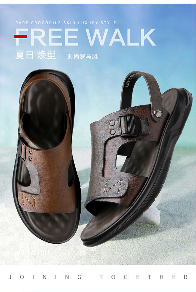 Dép sandal nam quai ngang đế mềm lót cao su non, đi biển và lái xe đa năng — Màu nâu, màu xám chi tiết 2