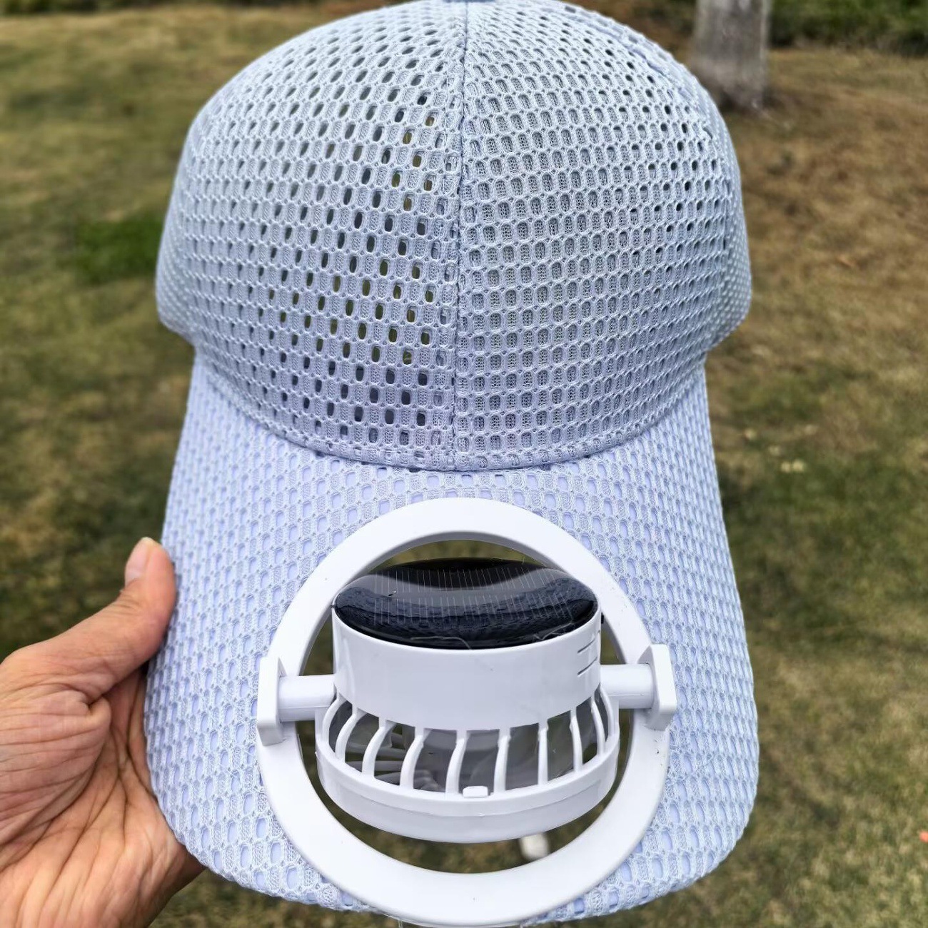 Solar Powered Digital Display Fan Breathable Mesh Baseball Cap Long Brimmed Sunshade For Men And Women Outdoor Hiking And Travel Sun Protection_voghion.com