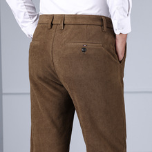 品牌秋冬厚款灯芯绒男裤子休闲裤男士刺绣直筒宽松弹力加绒条绒裤