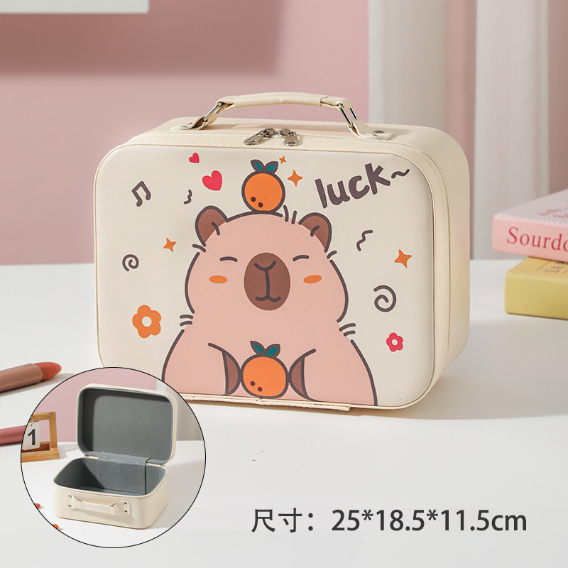 Cartoon Kapibara caja de maquillaje de gran capacidad bolsas de maquillaje portátiles lindas sin espejo caja de regalo