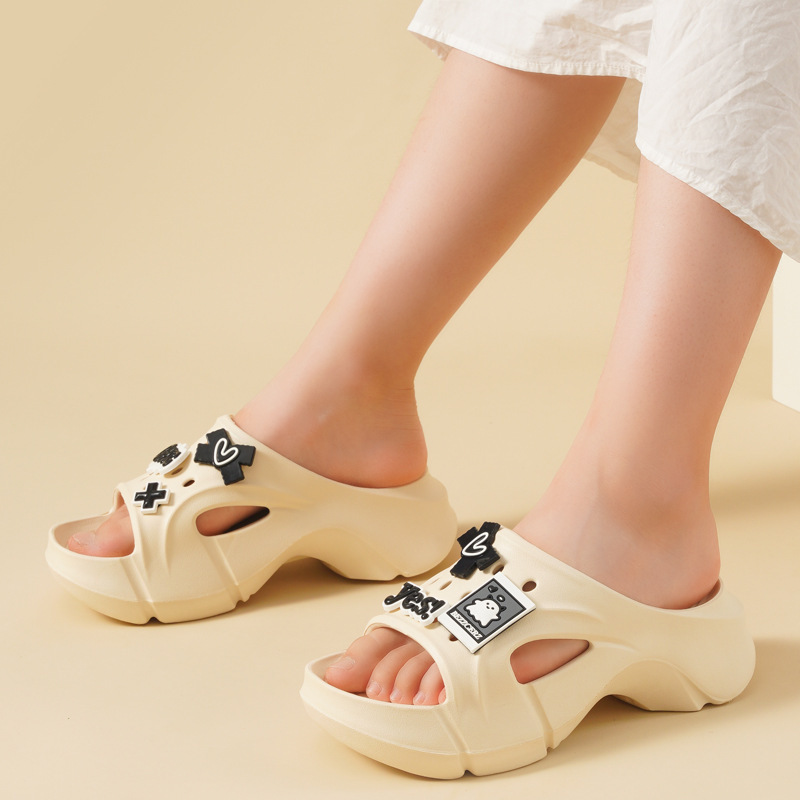 Sandalias, suela suave para mujer, pies no cansados, uso externo de verano, suela gruesa, aumento, antideslizante y desodorante, chanclas, agujeros, pies no apestosos, pantuflas