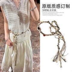 波西米亚民族风编织绳木珠串珠腰链腰封百搭腰带设计感小众配饰女