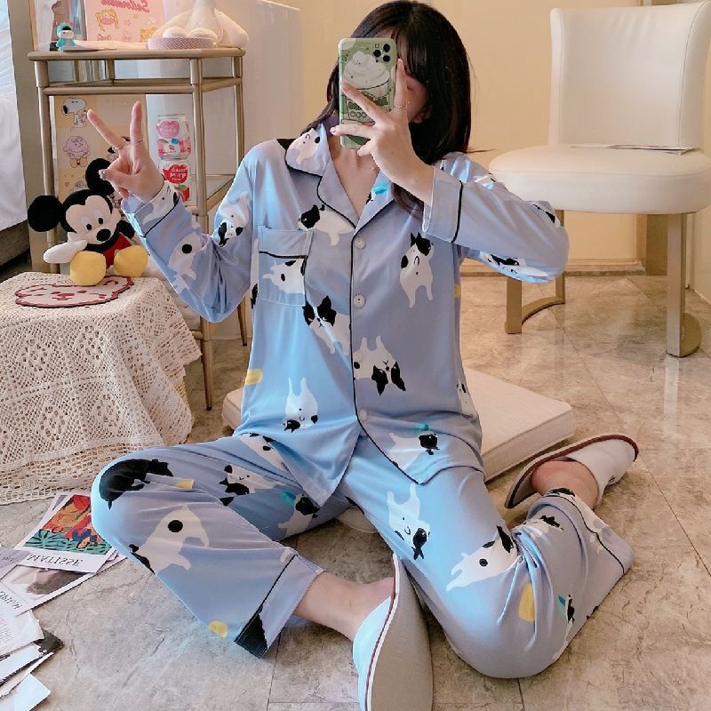 100% algodón de alta gama pijamas de las mujeres de primavera y otoño de manga larga de mediana edad y ancianos más tamaño ropa para el hogar de invierno y verano traje de dos piezas