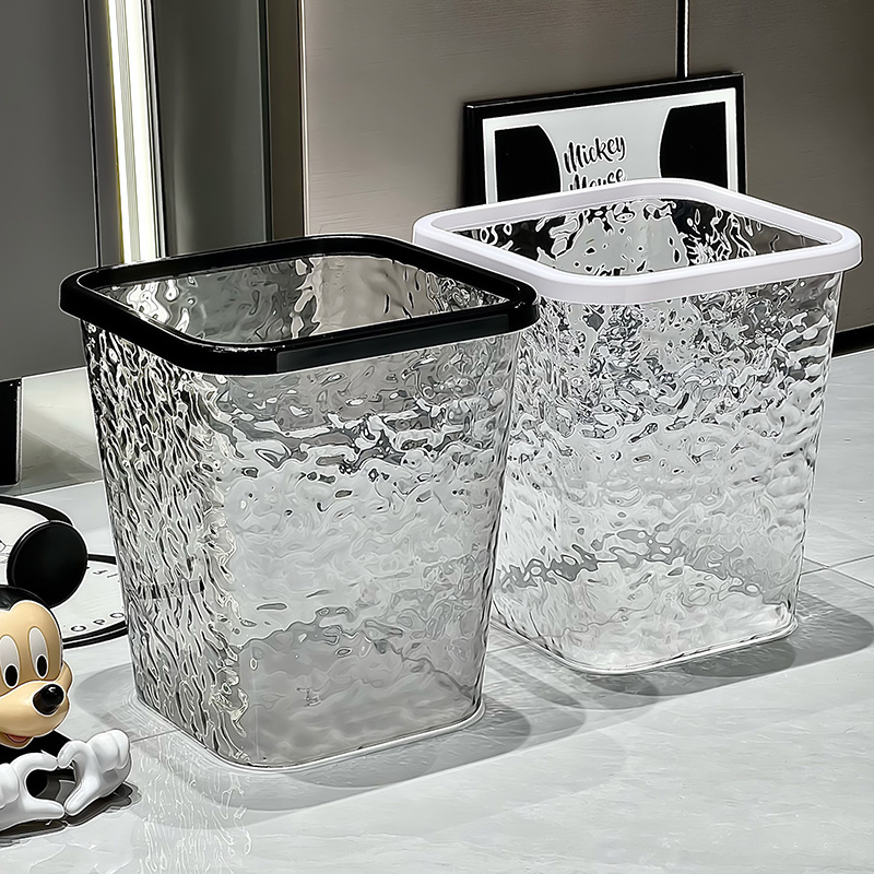 Transparent Water Ripple Thickened Trash Can for Home Living Room, Light Luxury, Large Capacity, Bathroom, Bedroom, High-Value Sanitary Bin
