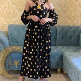 性感礼服裙现货跨境女装亚马逊速卖通ebay挂脖圆点长袖连衣裙长裙
