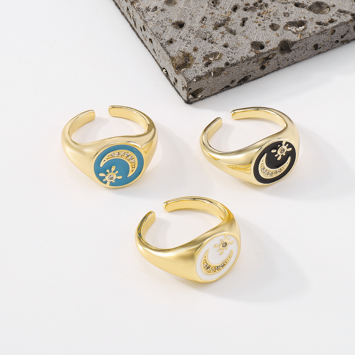 Fashion Simple Dripping Star Moon Zircon  Knuckle Zircon Copper Ring