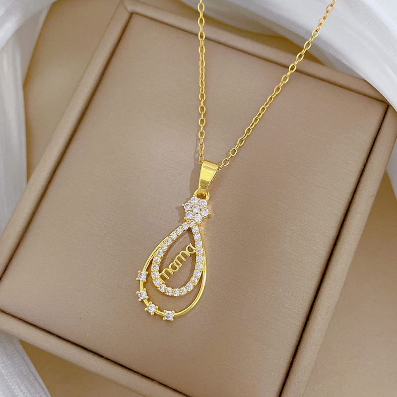Full Diamond Mama Letter Necklace Elegant Water Drop Chain Women_voghion.com