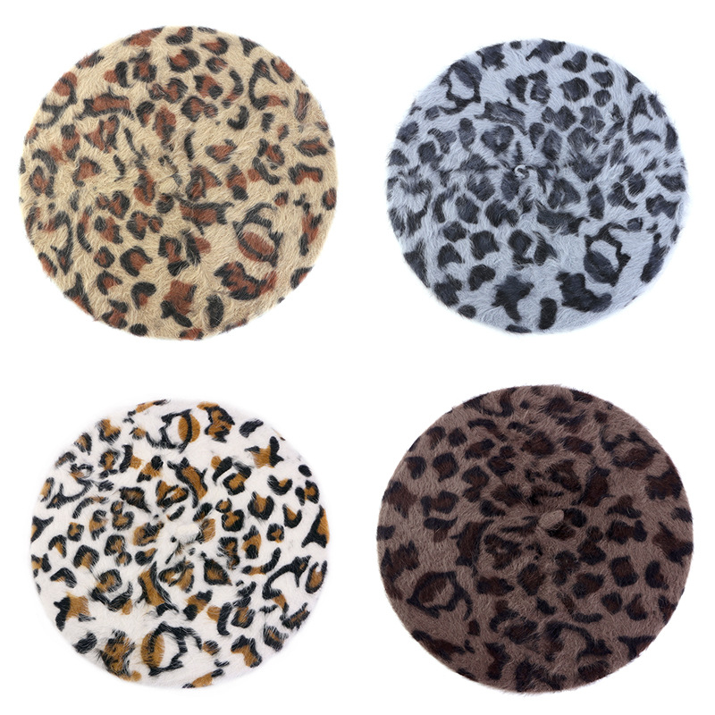 Unisex Autumn and winter hats Leopard print rabbit hair beret Ladies fashion Bud hat retro painter hat_voghion.com