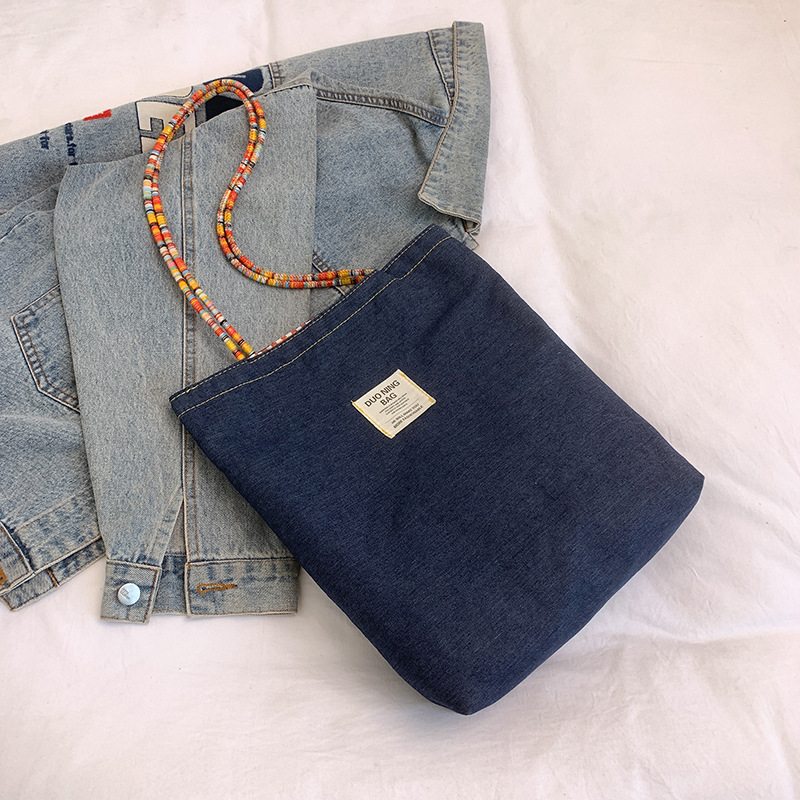 Ins nueva mochila de hombro de doble cara de mezclilla retro americana de doble uso de gran capacidad casual moda bolso de viaje