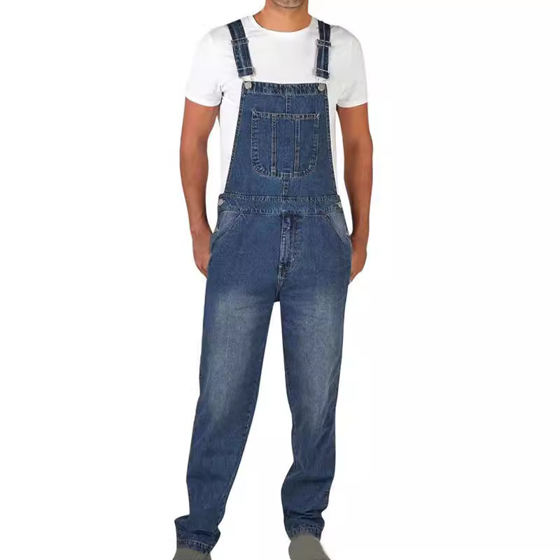 American Style Retro Design Sense Denim Strappy Pants Men's Straight Loose Tooling Pants