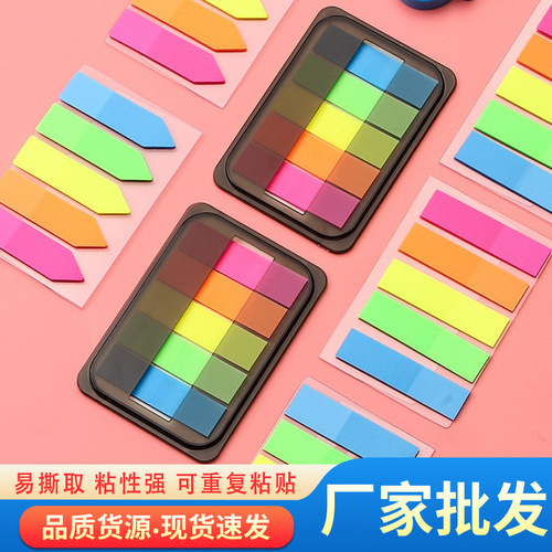 Index transparent fluorescent sticker labels on sticky notes Student book mark classification tag multi-color n-times adhesive stationery