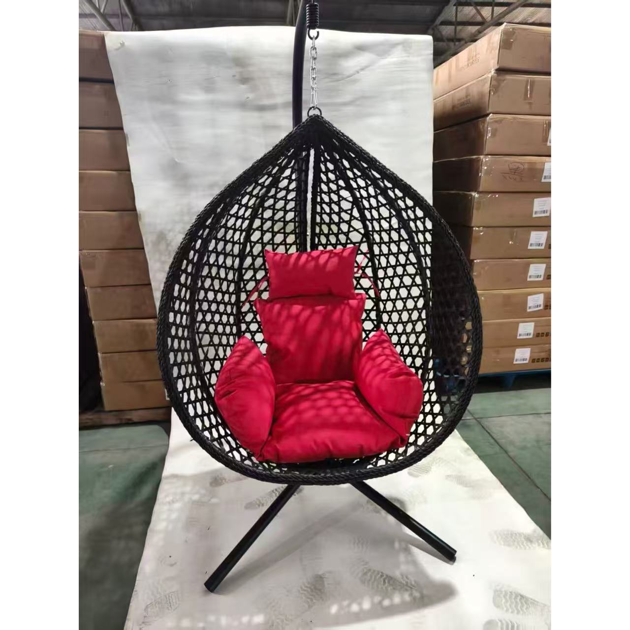 Elegante patio plegable y desmontable columpio doble silla de huevo de Ratán tejida individual salida de silla de nido de pájaro de cesta colgante de ocio moderno image 12