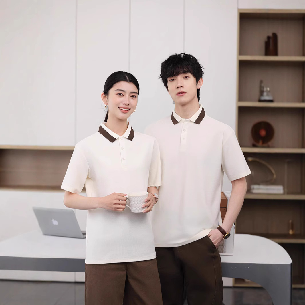 듀폰 솔로 헤비 구슬 더블 구슬 짧은 소매 어깨 드롭 폴로 셔츠 직원 옷 작업 옷 티셔츠 인쇄 로고
