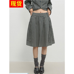 Veega Chic 色织格纹抽褶飘带伞裙