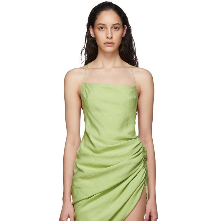 2022 New Niche Design Holiday Style Island Cotton and Linen Sling Sexy Backless Skirt Slim Fit Slimming Pleated Dress