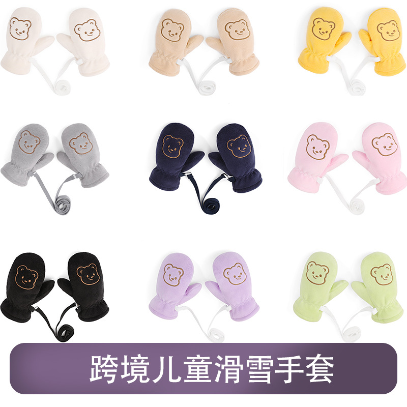 2025Ins Cute Cartoon Bear Cross-Border Children's Ski Gloves Cute Student Gloves Fleece Warm