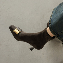 2025新款法式复古方头粗跟中跟单鞋女高筒瘦瘦靴弹力靴短筒靴