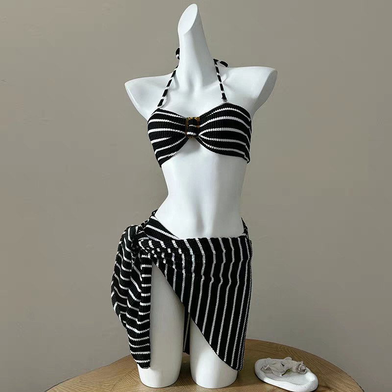 Retro Bikini Set Mit Streifen Damen High-waist Bademode Strand_voghion.com