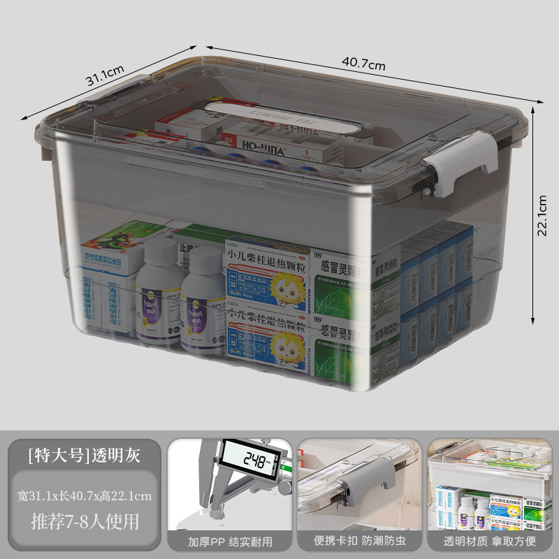 桌面便捷手提pp透明药箱急救药物分类收纳盒多层大容量透明医药箱|undefined