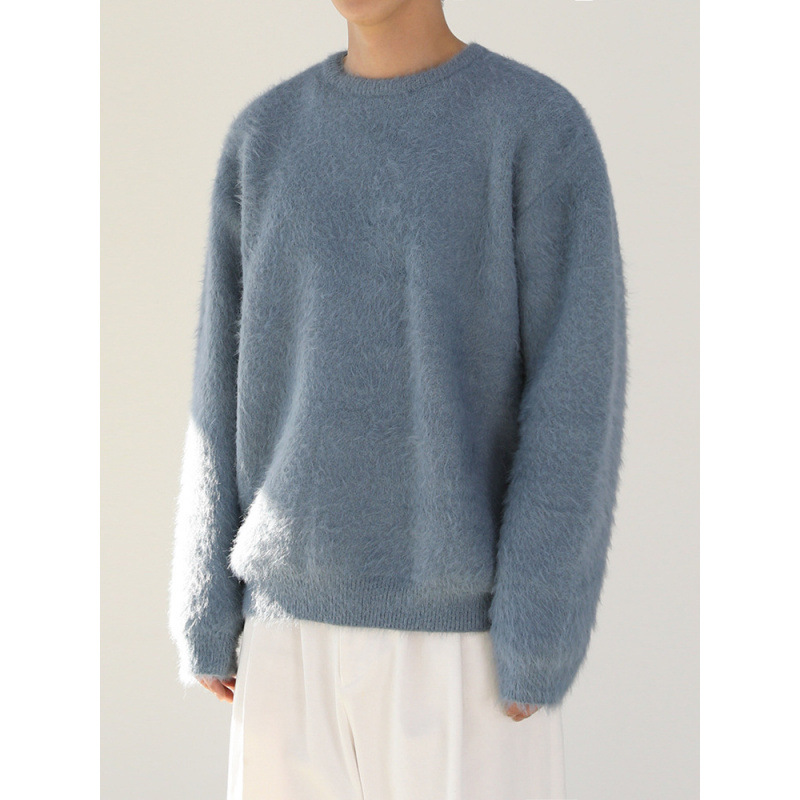 MYQ马海毛纯色男士毛衣冬季加厚圆领内搭韩版宽松软糯针织衫潮