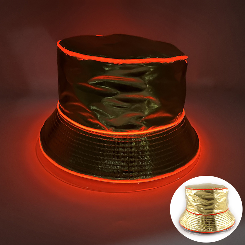 Ocio al aire libre sombrero de bañera de sol nocturna LED brillante tendencia sombrero de pescador sombrero de oro y plata sombrero de espectáculo de escenario