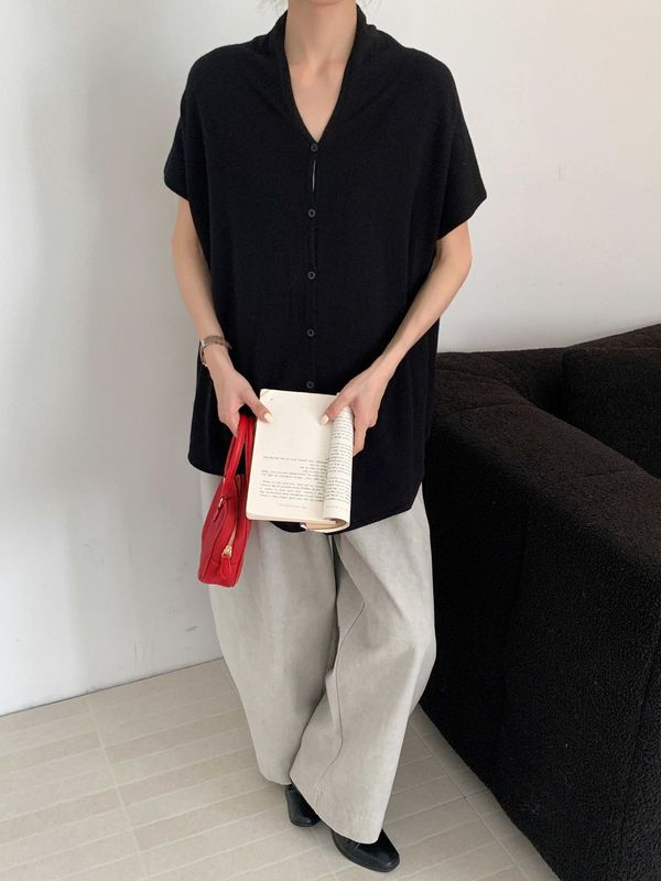 嘉织丨慵懒宽松可叠穿针织无袖外套 V领开衫气质休闲上衣女B8526|undefined