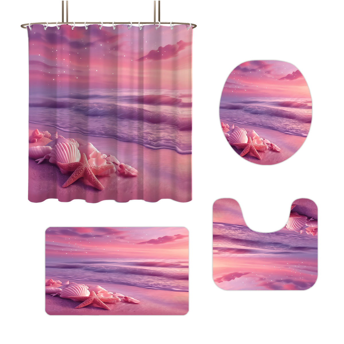Baño Shein cuatro piezas de playa de baño impermeable cortina de baño gruesa decoración sombra de ducha Jigjit image 6