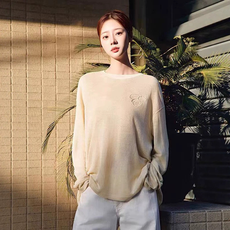 In Stock 2026 Summer New Style Round Neck Relaxed Linen Lightweight Knit Cover-Up Knitwear Ebe2Swt001