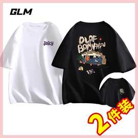 GLM旗舰店潮牌半袖男士短袖t恤男装衣服纯棉白色打底衫