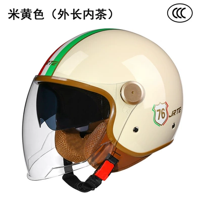 Retro Style Safety Helmet: Motosiklet kaskı (dəbilqə) - bright-beige-double-mirror-outer-length-inner-tea-one-size-fits-all