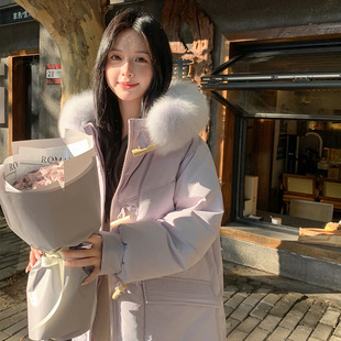 Down Jacket Women's 2025 New Over-The-Knee Mid-Length Fox Big Fur Collar White Duck down Thickeneded Warm Loose down Jacket