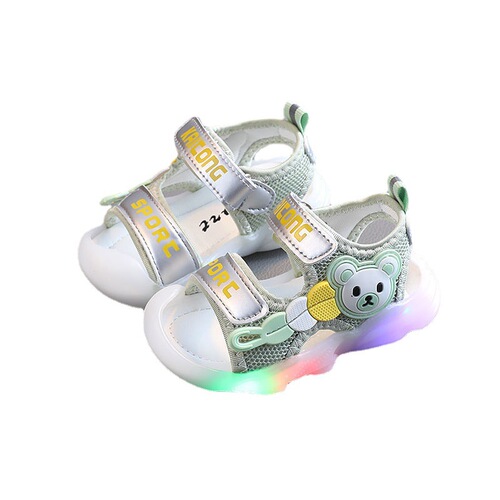 Summer New Children's Soft Sole Learning Shoes for 1-3 Years Old, 2 Boys LED Slides for Girls, Small Baby Anti-Kick Beach Shoes