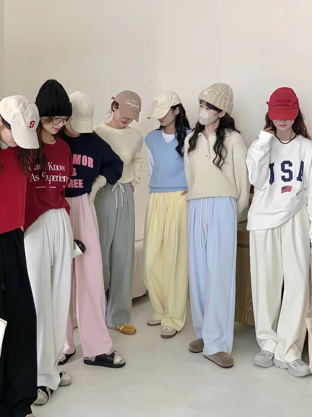 Finna Fu estilo coreano de principios de otoño pantalones de piernas anchas rectas para mujeres pantalones deportivos casuales de color macarón sueltos pantalones de algodón