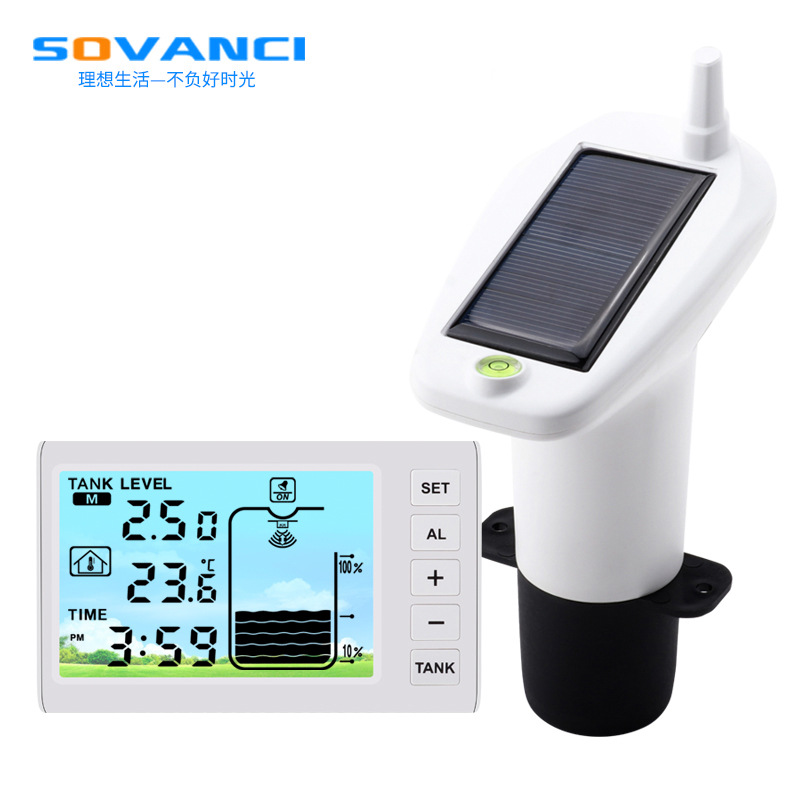 超声波液位计家用数显水箱水位计高低值报警水位监测仪太阳能充电