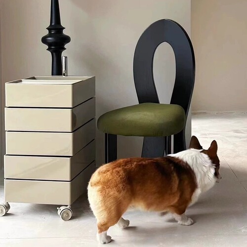 French Retro Dining Chair, Nordic Designer Mermaid Chair, Vanity Backrest Chair, Wabi-Sabi Style, Simple and Minimalist, Mid-Century Real Wood Chair