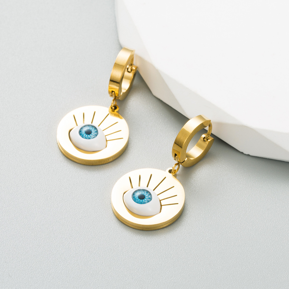 Fashion Eye Titanium Steel Enamel Drop Earrings 1 Pair