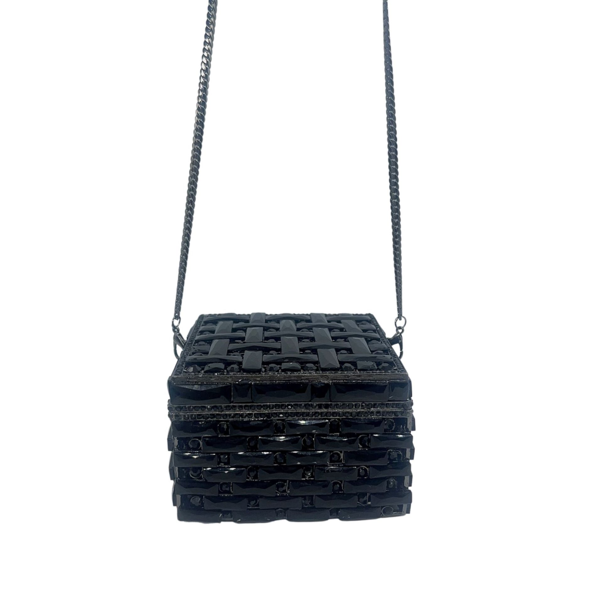 Túi clutch nữ đính kim cương dáng hộp vuông nhỏ dự tiệc — Nền vàng kim cương trắng, Vàng AB, Bạc AB, Màu bạc chi tiết 13