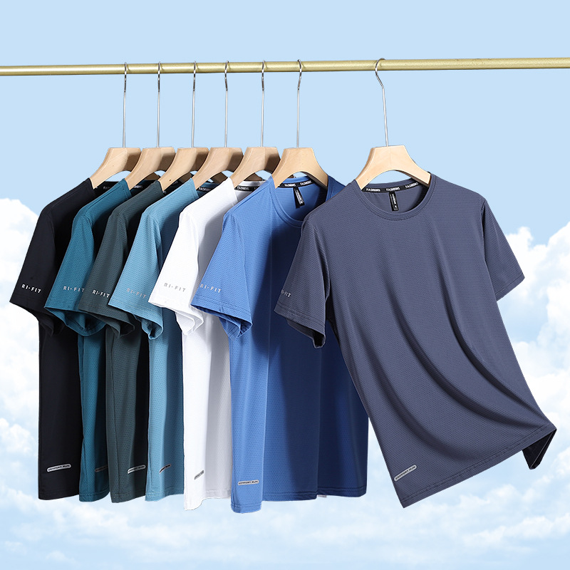 Summer trend sports silk short sleeve T-shirt with a round collar…