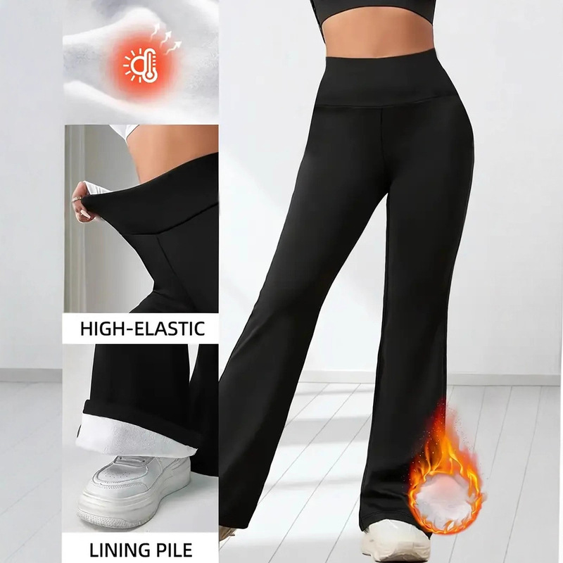 Cross-Border Direct Sales Warm Yoga Outdoor Sports Pants Fitness Casual Pants Women's High-Waisted Fleece-Lined Straight Pants